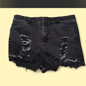 Black Distressed High-Rise Women's Denim Shorts size 16 W